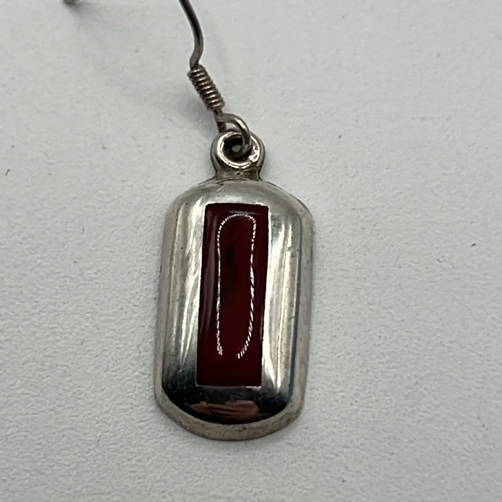 RED JASPER INLAY STERLING SILVER DANGLE EARRINGS - Picture 4 of 7